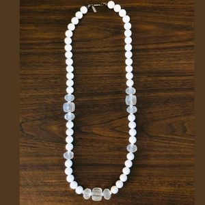 Vtg 32” Pauline Rader White & Clear Bead Necklace